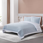 Misty Blue and White Cotton Duvet Cover Set (3 Pieces)
